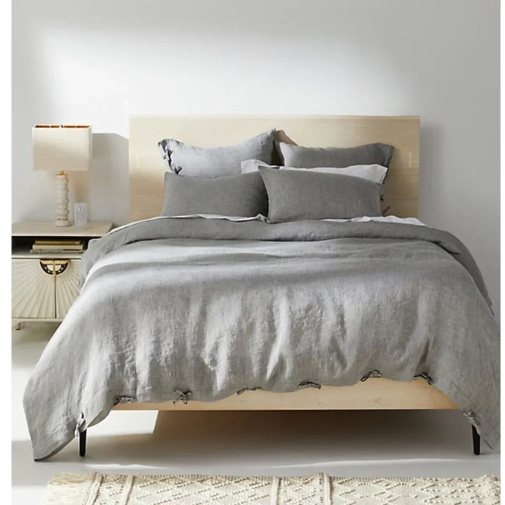 New Anthropologie Harmony Hemp Duvet Cover Gray Queen